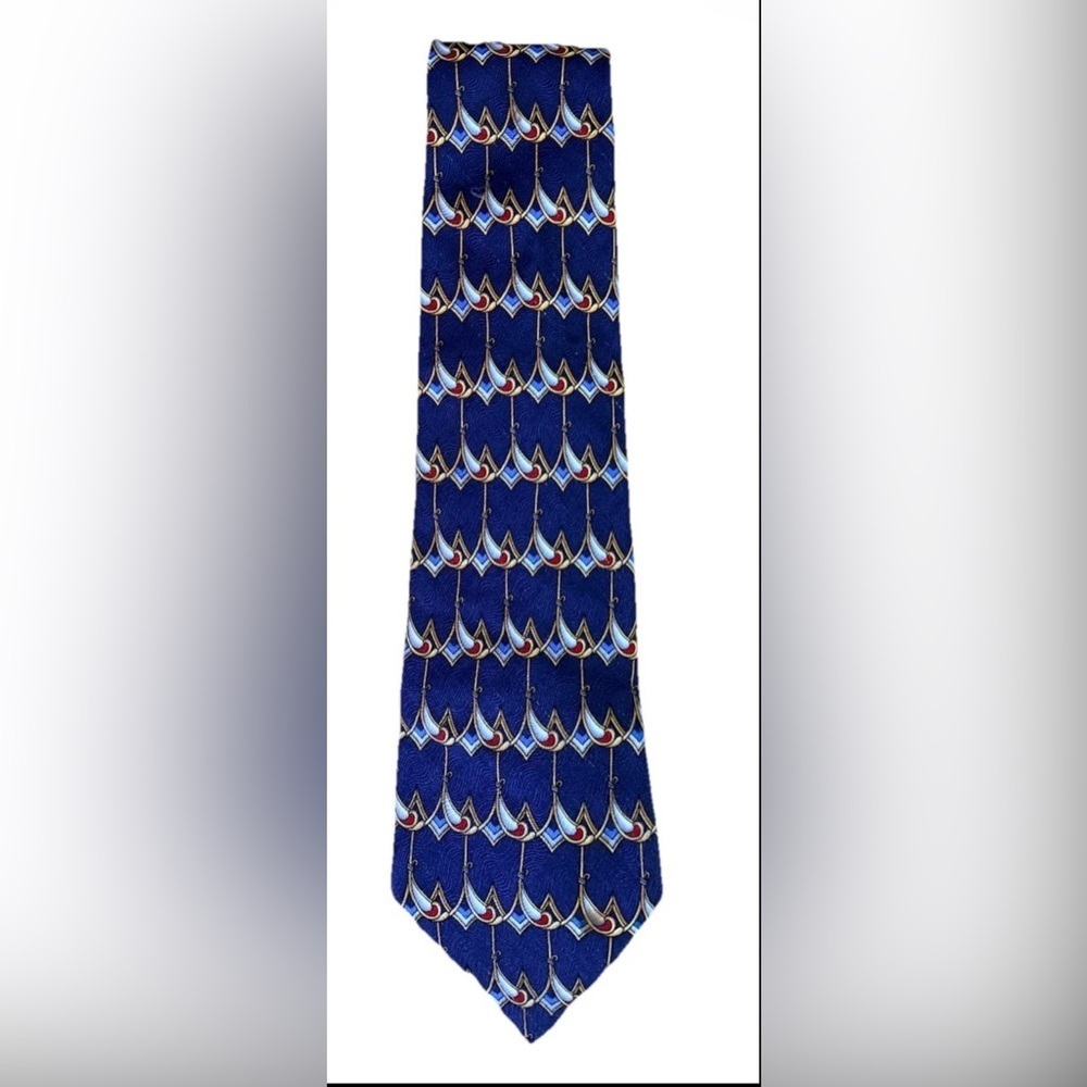 Christian Dior Cravate Silk Necktie Navy Blue Geometric Scallop Made Canada
